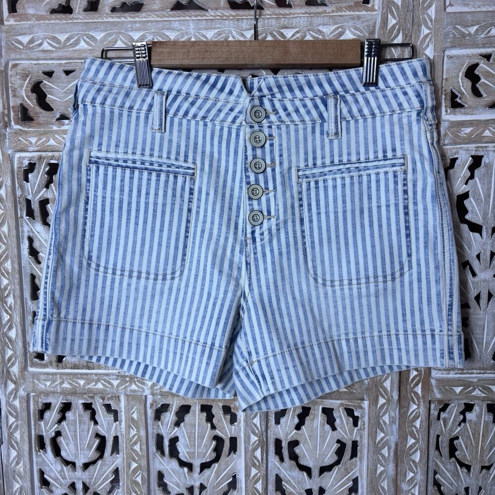 Pilcro And The Letterpress By Anthropologie High Rise Striped Slim Shorts SZ 28